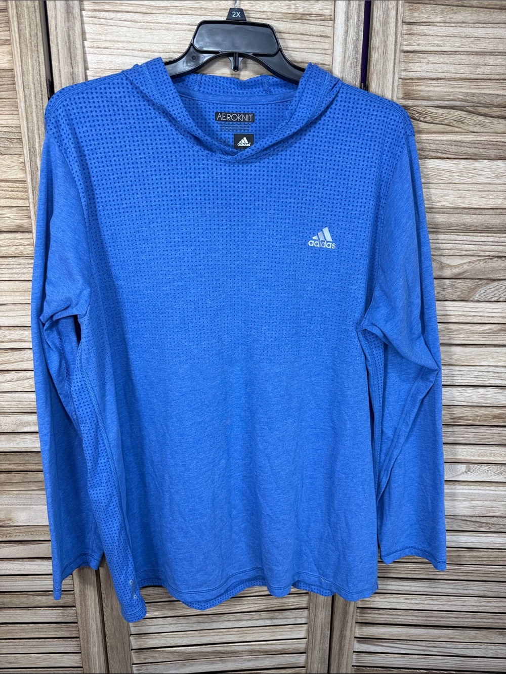 adidas Men’s Blue Aeroknit Long-Sleeve Hooded Shirt Size XXL